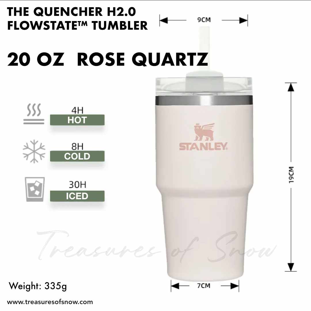 Stanley Rose Quartz 20 oz Quencher H2.0 FlowState Tumbler Straw